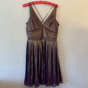 Karen Millen | Vintage Purple & Gold Women Metallic Pleated Mini Cocktail Dress